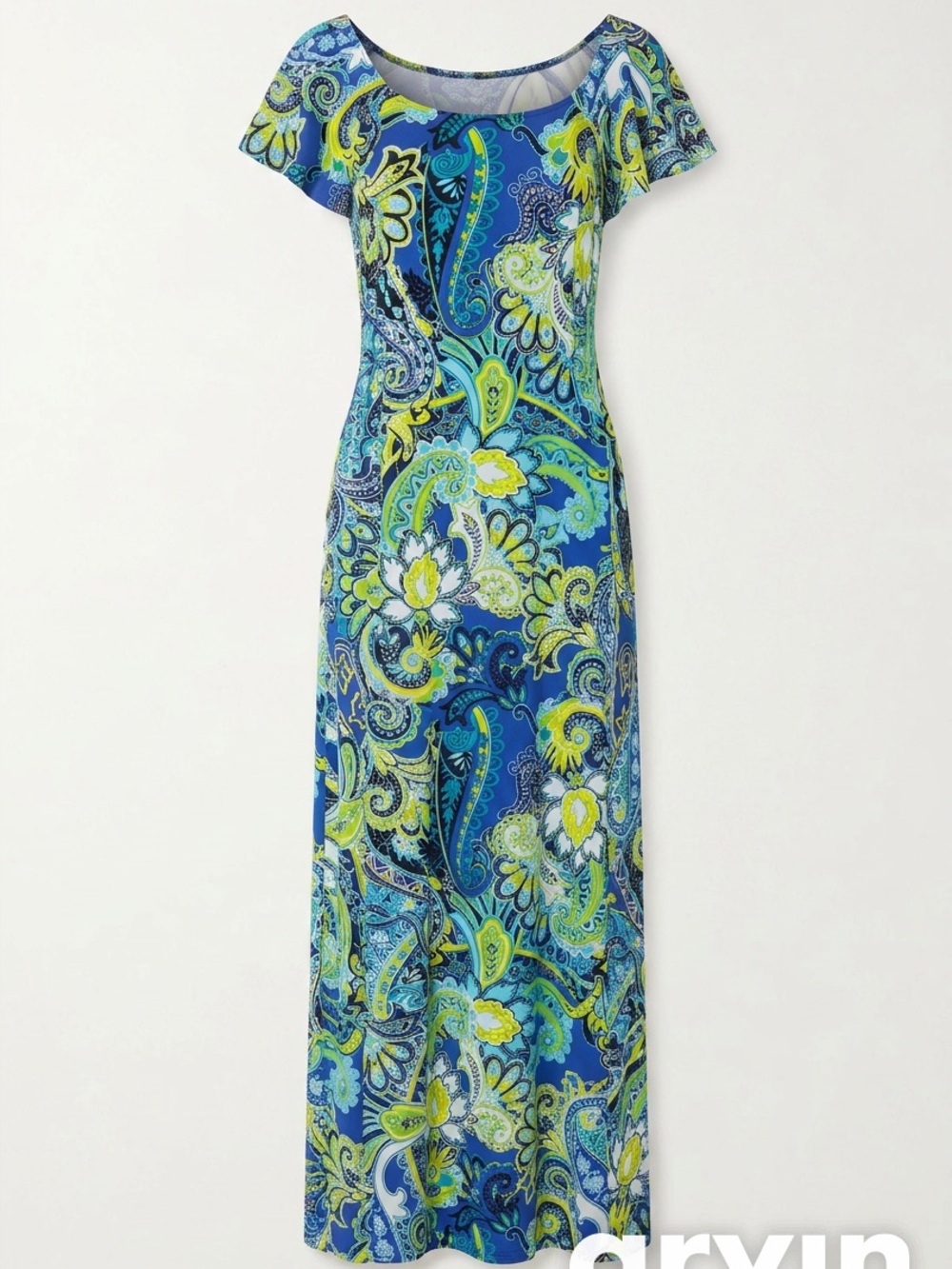 Attitudes by Renee Blue & Green Paisley Off-Shoulder Maxi - Picture 1 of 11